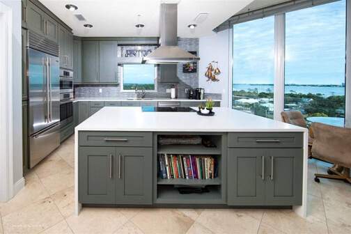 grey transitional kitchen island 