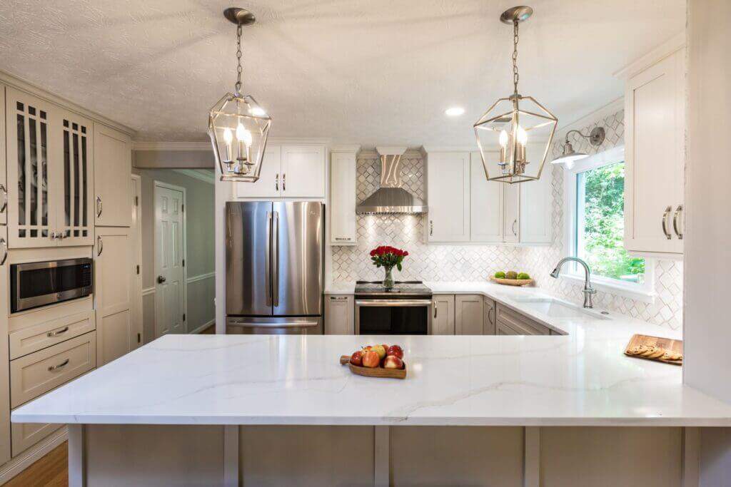 kitchen with white cabinets